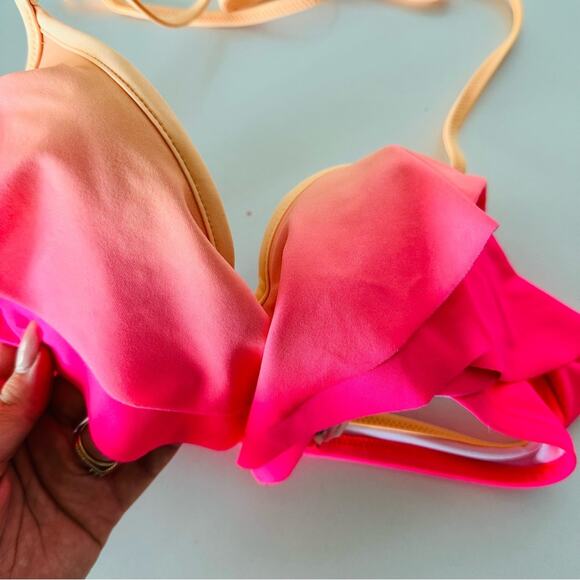 VS VICTORIAS SECRET Pink Ruffle Halter Tie Underwire Plunge Bikini Swim Top XS - Picture 7 of 9